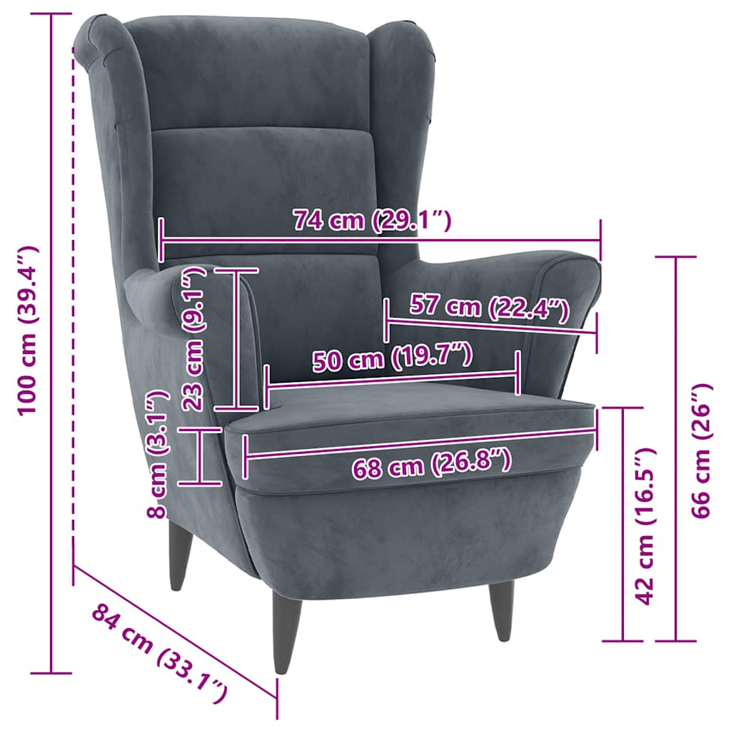 Armchair Dark Grey Velvet
