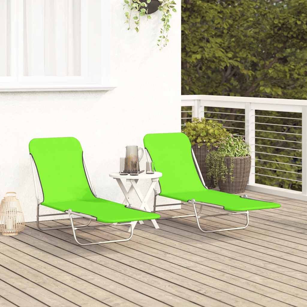 Folding Sun Loungers 2 pcs Steel and Fabric Green