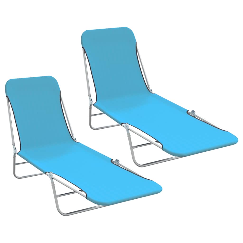 Folding Sun Loungers 2 pcs Steel and Fabric Blue