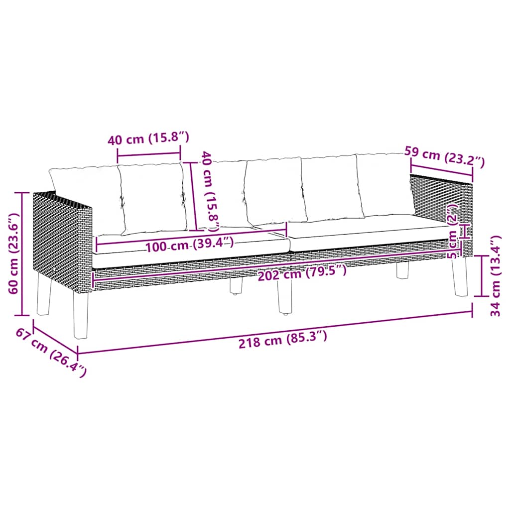 3-Seater Garden Sofa with Cushions Poly Rattan Beige