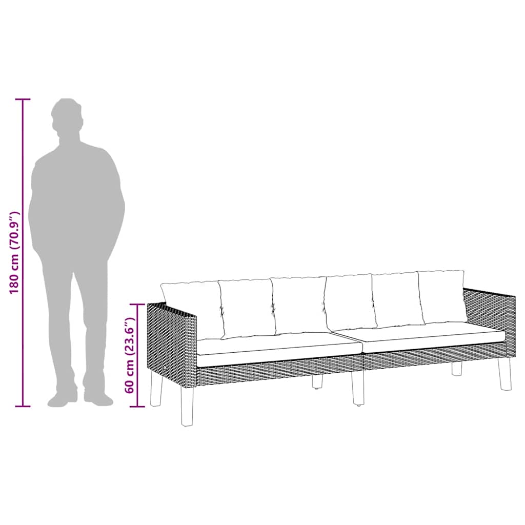 3-Seater Garden Sofa with Cushions Poly Rattan Beige