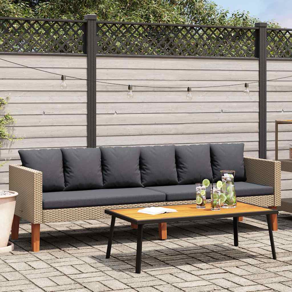 3-Seater Garden Sofa with Cushions Poly Rattan Beige