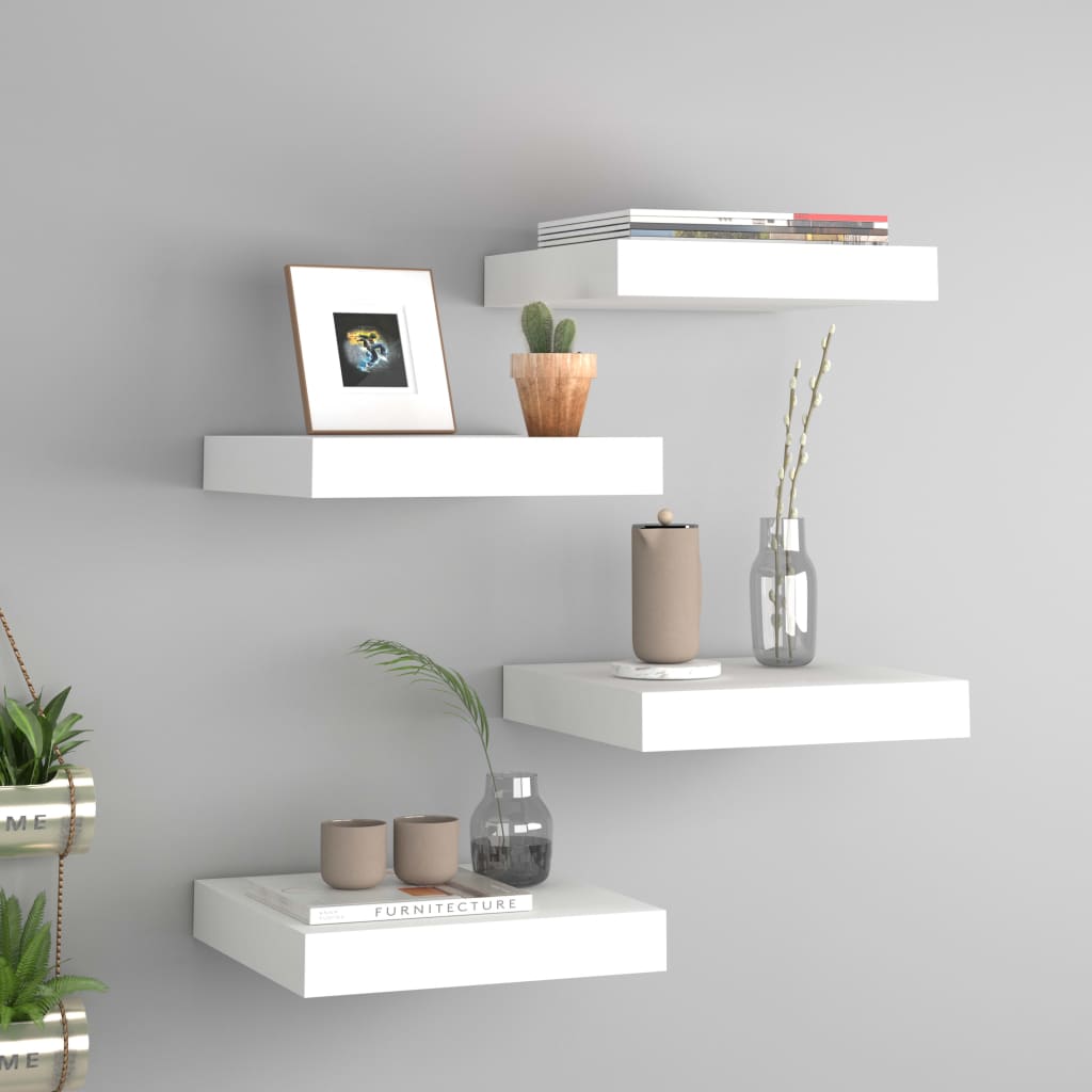 Floating Wall Shelves 4 pcs White 23x23.5x3.8 cm MDF