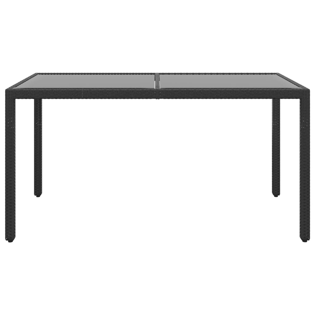 Garden Table 150x90x75 cm Tempered Glass and Poly Rattan Black