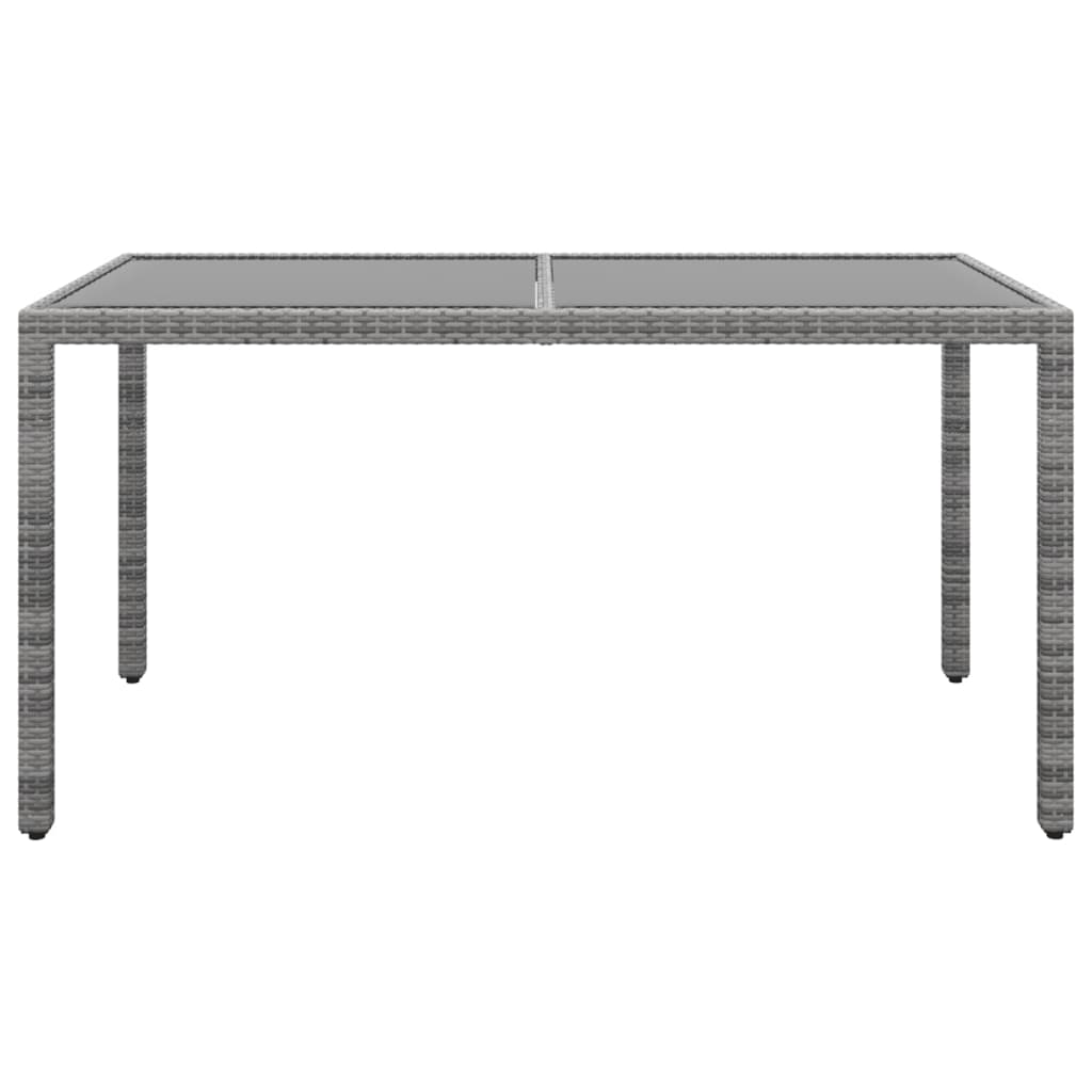 Garden Table 150x90x75 cm Tempered Glass and Poly Rattan Grey