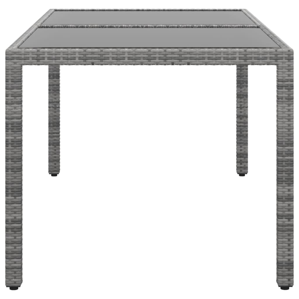 Garden Table 150x90x75 cm Tempered Glass and Poly Rattan Grey