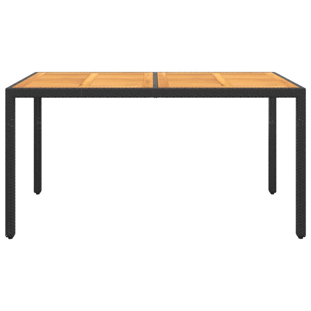 Garden Table 150x90x75 cm Acacia Wood and Poly Rattan Black