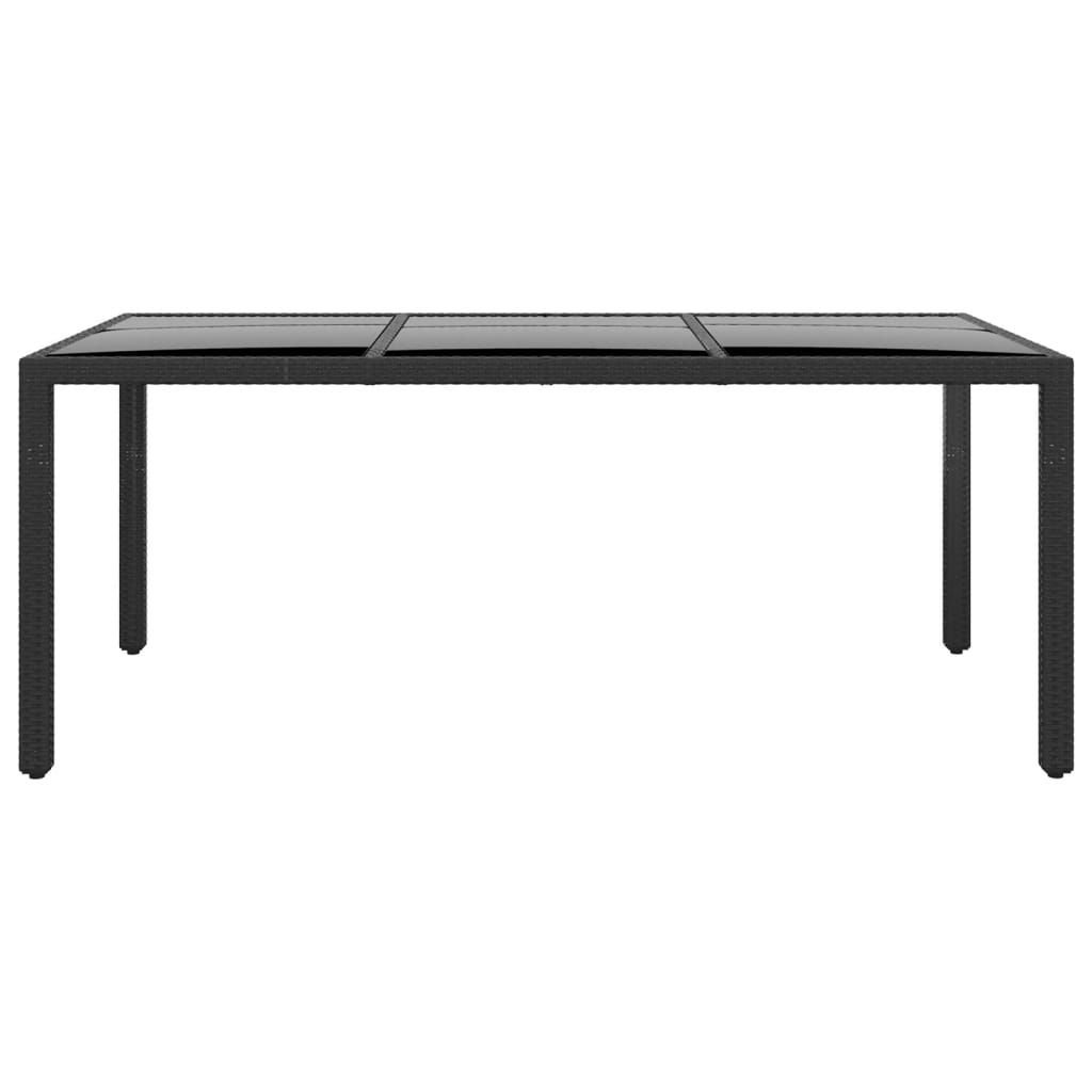 Garden Table 190x90x75 cm Tempered Glass and Poly Rattan Black