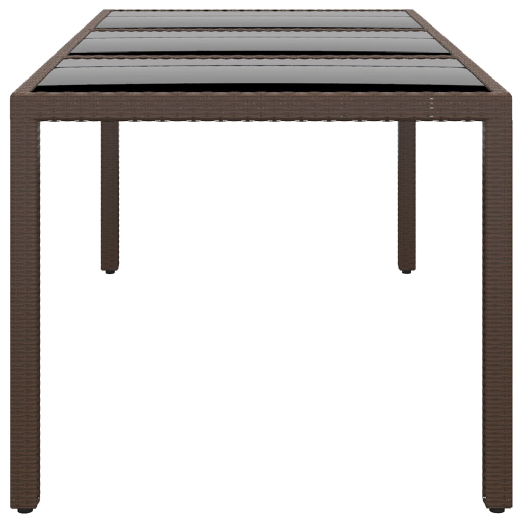 Garden Table 190x90x75 cm Tempered Glass and Poly Rattan Brown