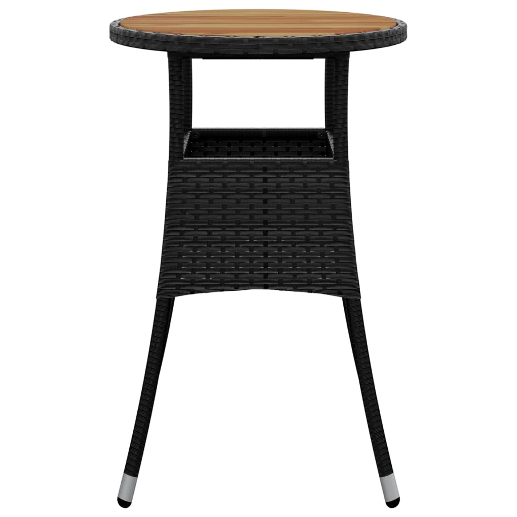 Garden Table Ø60x75 cm Acacia Wood and Poly Rattan Black