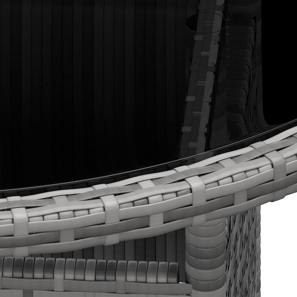 Garden Table Ø80x75 cm Tempered Glass and Poly Rattan Grey