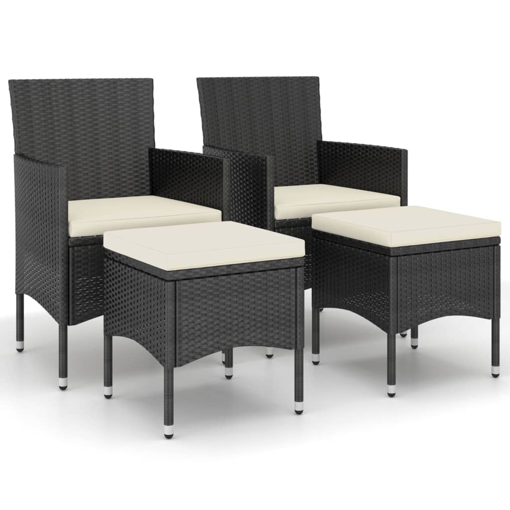 4 Piece Garden Chair and Stool Set Poly Rattan Black