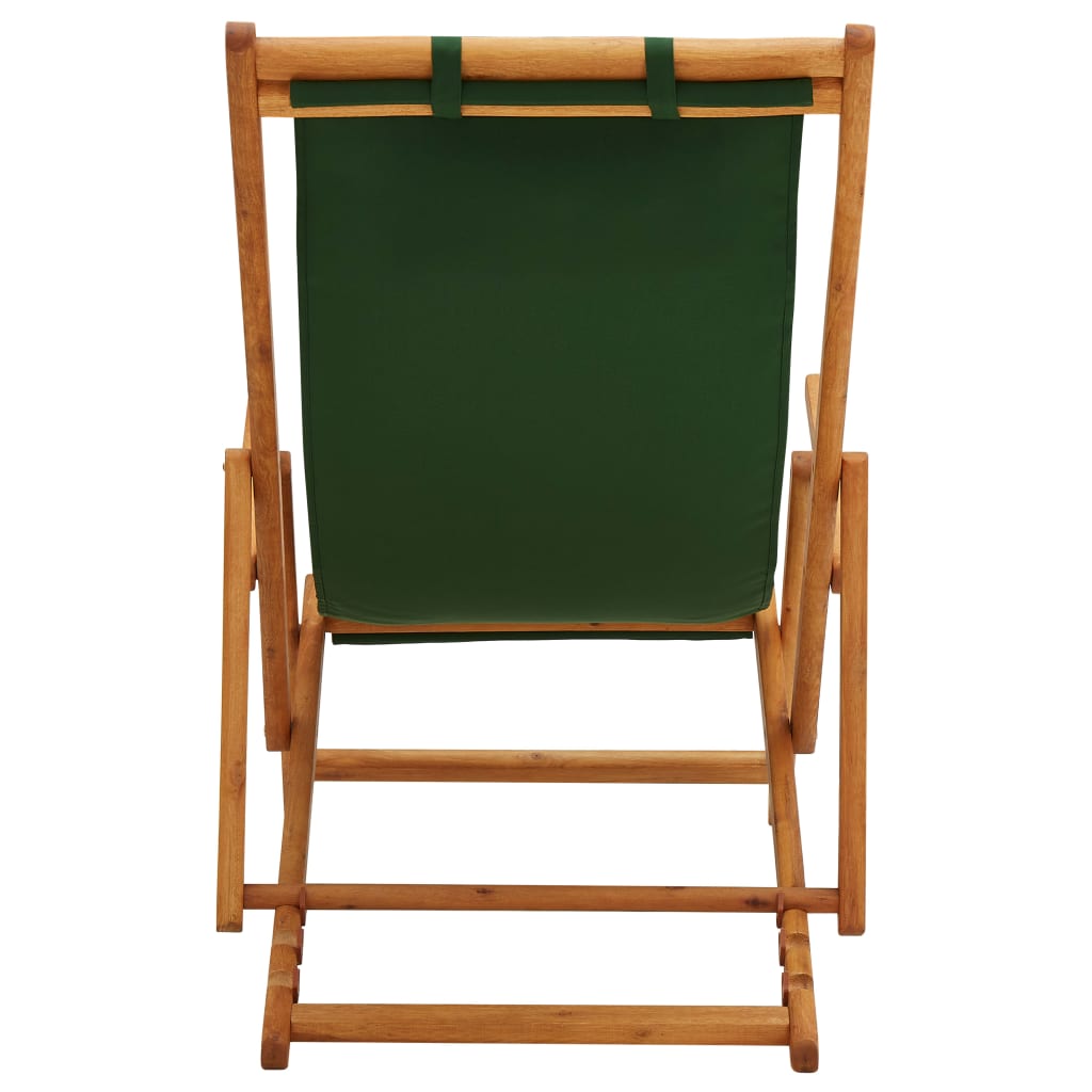 Folding Beach Chair Solid Eucalyptus Wood and Fabric Green