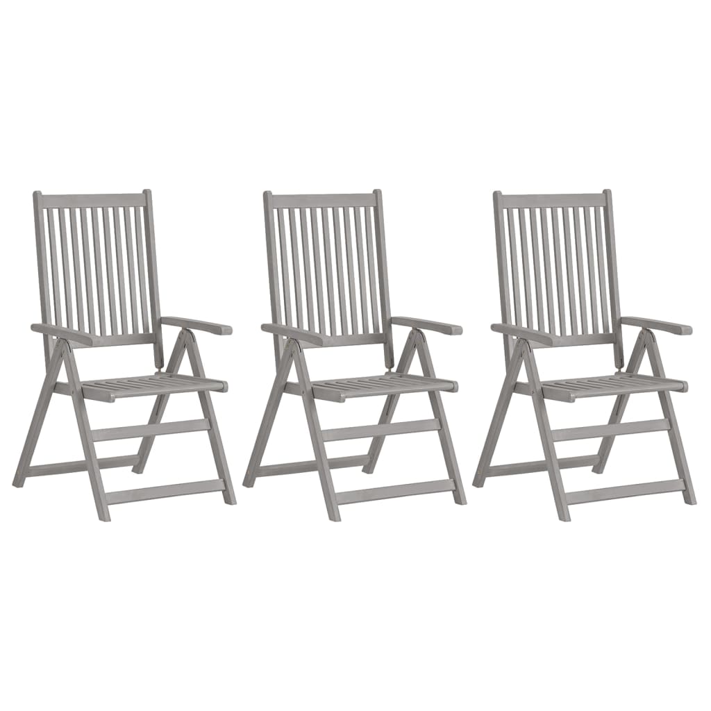 Garden Reclining Chairs 3 pcs Grey Solid Wood Acacia