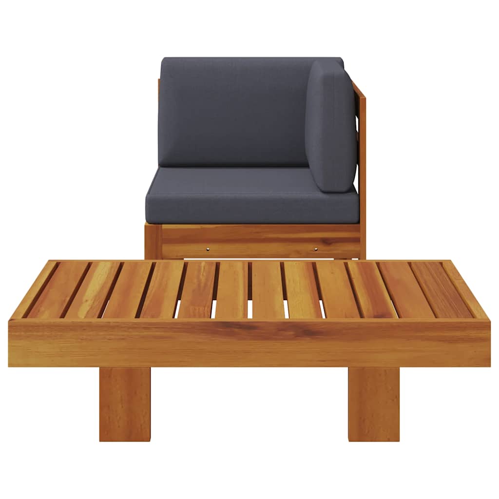 2 Piece Garden Lounge Set with Dark Grey Cushions Acacia Wood