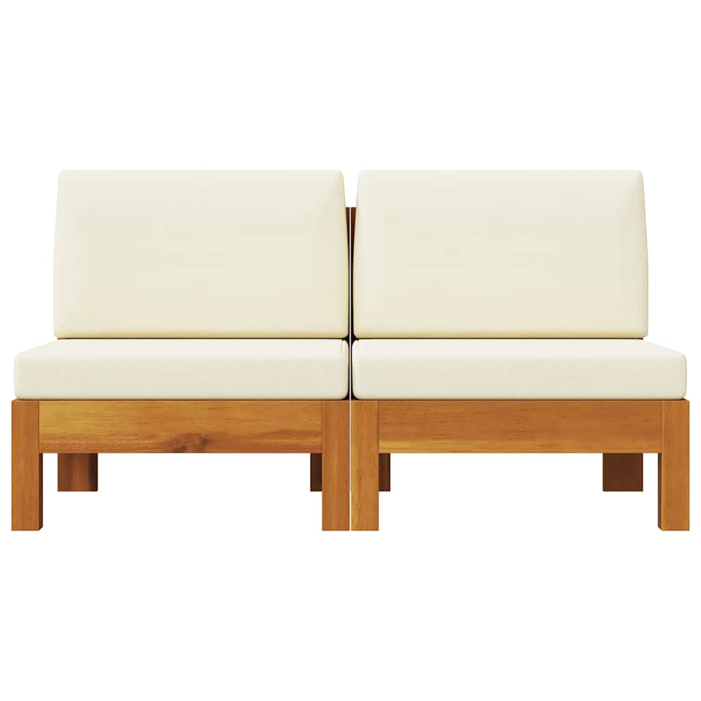 Middle Sofas 2 pcs with Cream White Cushions Solid Acacia Wood