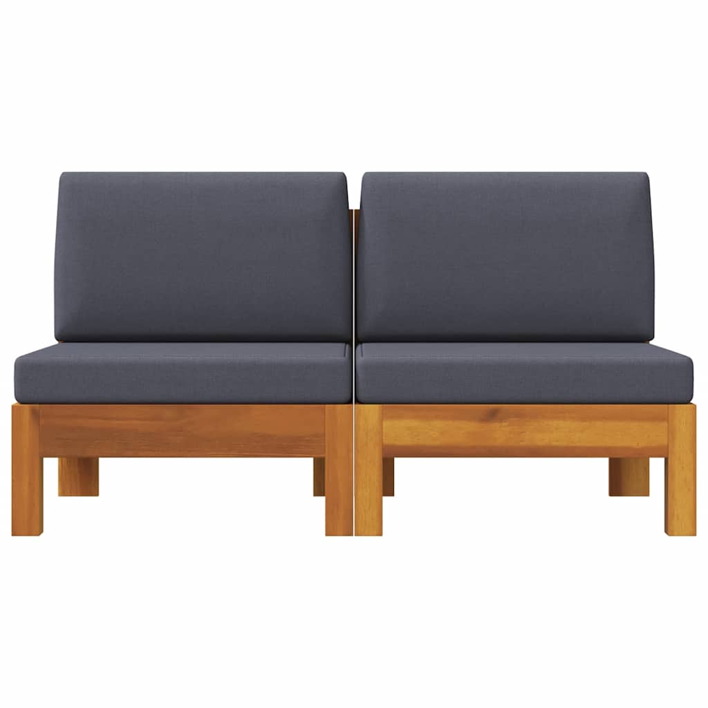 Middle Sofas 2 pcs with Dark Grey Cushions Solid Acacia Wood