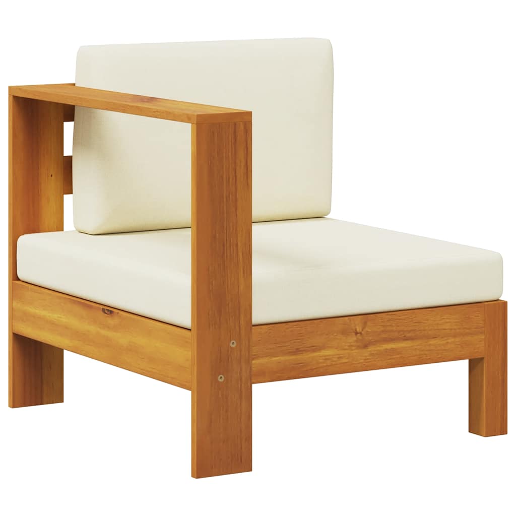 Middle Sofa with 1 Armrest Cream White Solid Acacia Wood