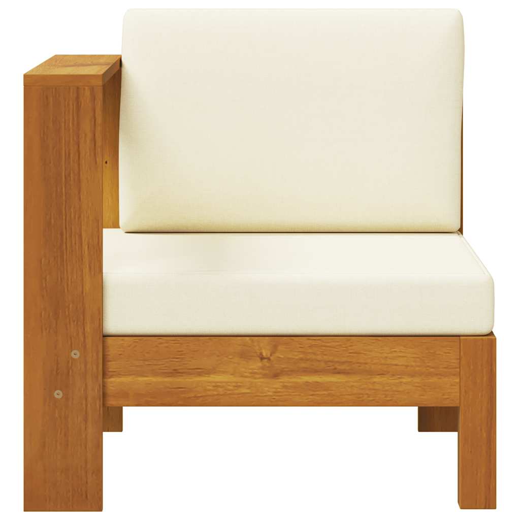 Middle Sofa with 1 Armrest Cream White Solid Acacia Wood