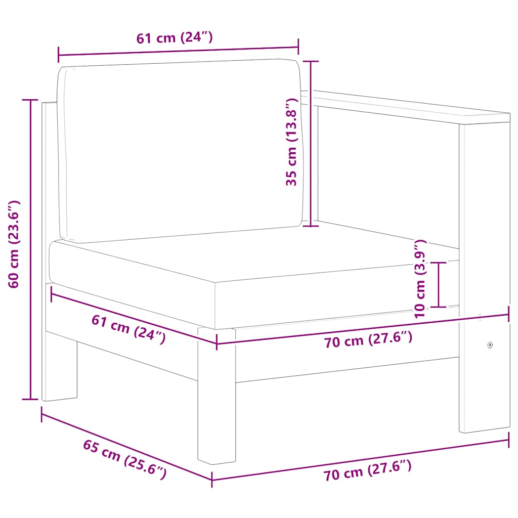Middle Sofa with 1 Armrest Cream White Solid Acacia Wood