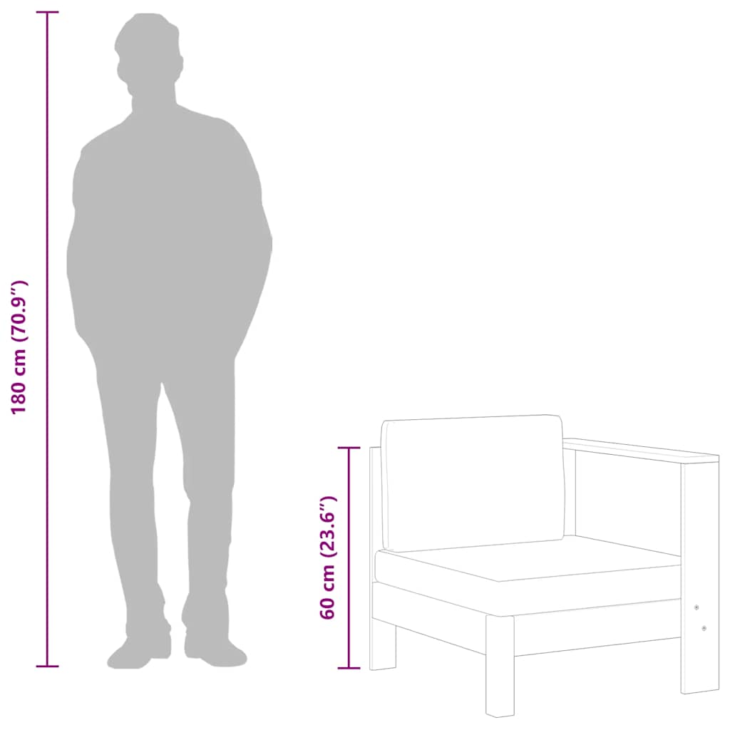 Middle Sofa with 1 Armrest Cream White Solid Acacia Wood