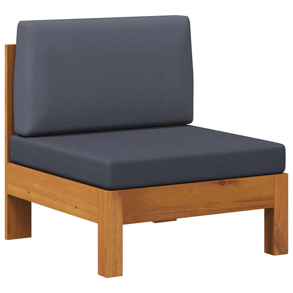 Middle Sofa with Dark Grey Cushions Solid Acacia Wood