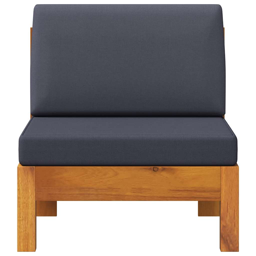 Middle Sofa with Dark Grey Cushions Solid Acacia Wood