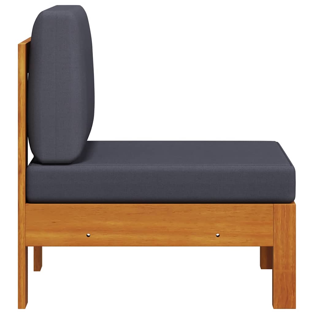 Middle Sofa with Dark Grey Cushions Solid Acacia Wood
