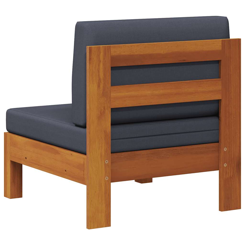 Middle Sofa with Dark Grey Cushions Solid Acacia Wood
