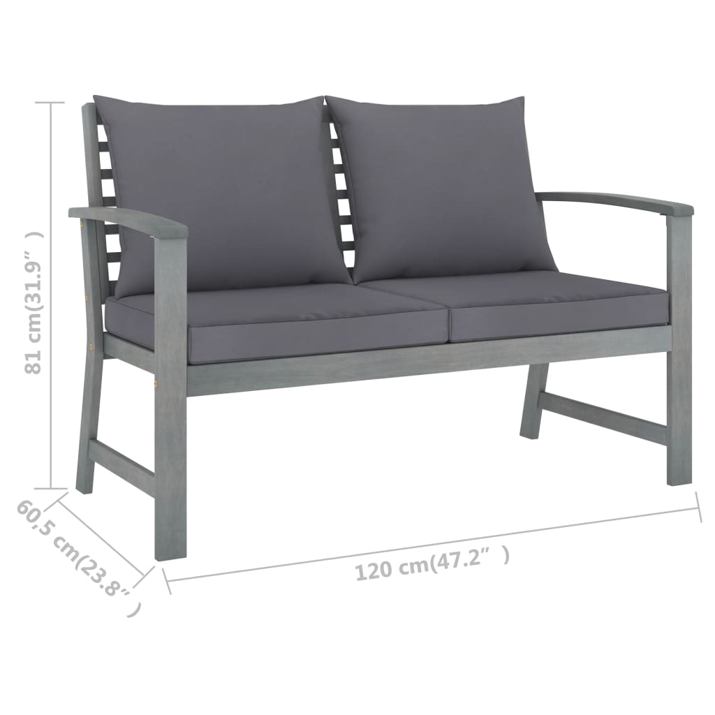 Garden Bench 120 cm with Dark Grey Cushion Solid Acacia Wood