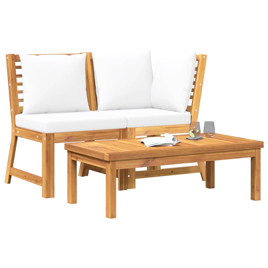 3 Piece Garden Lounge Set with Cream Cushion Solid Acacia Wood