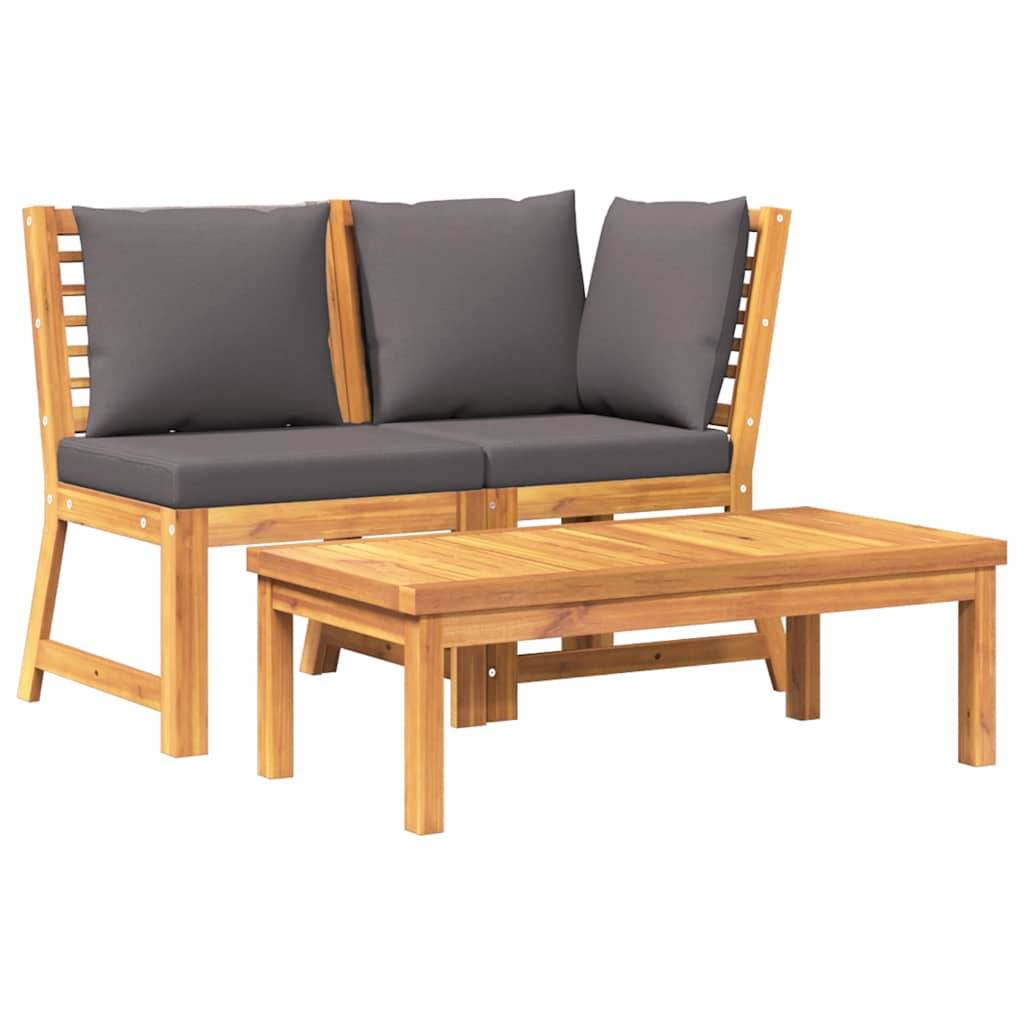 3 Piece Garden Lounge Set with Dark Grey Cushion Solid Acacia Wood