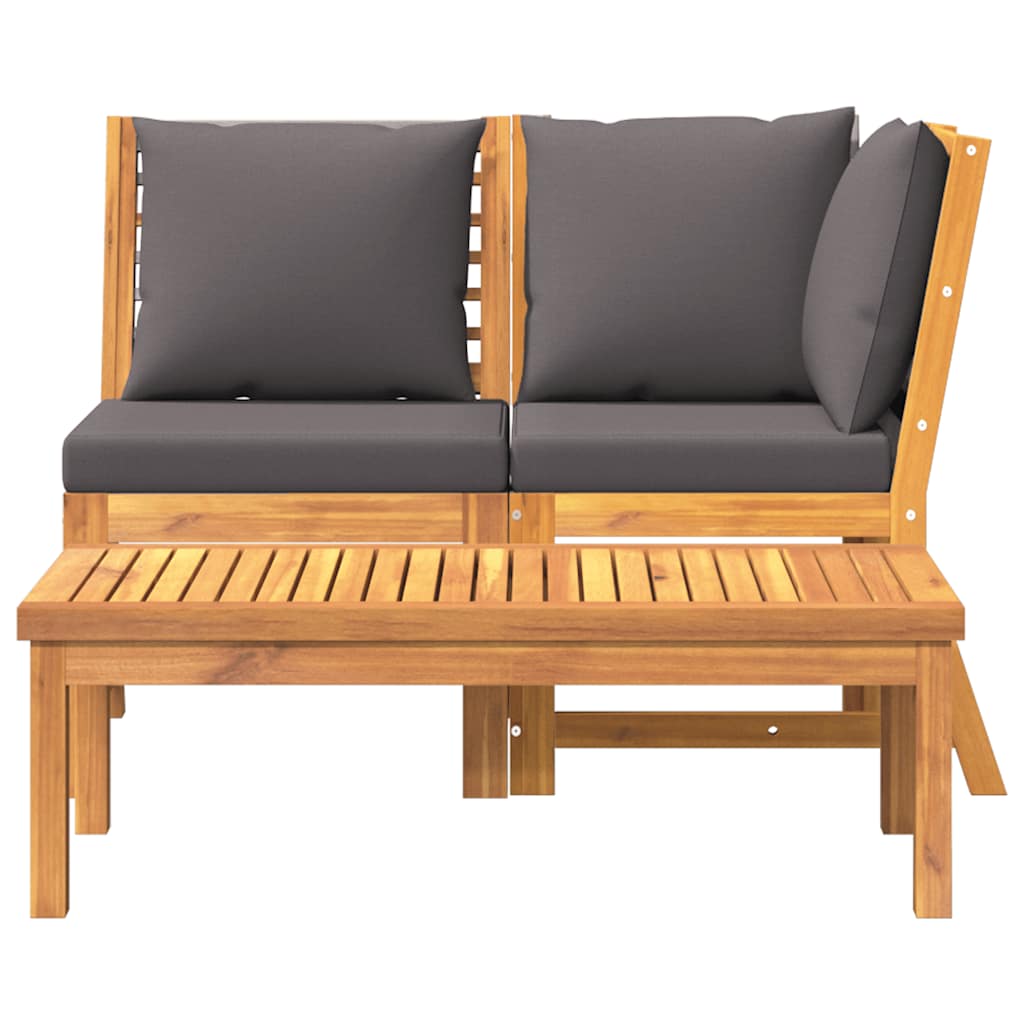 3 Piece Garden Lounge Set with Dark Grey Cushion Solid Acacia Wood