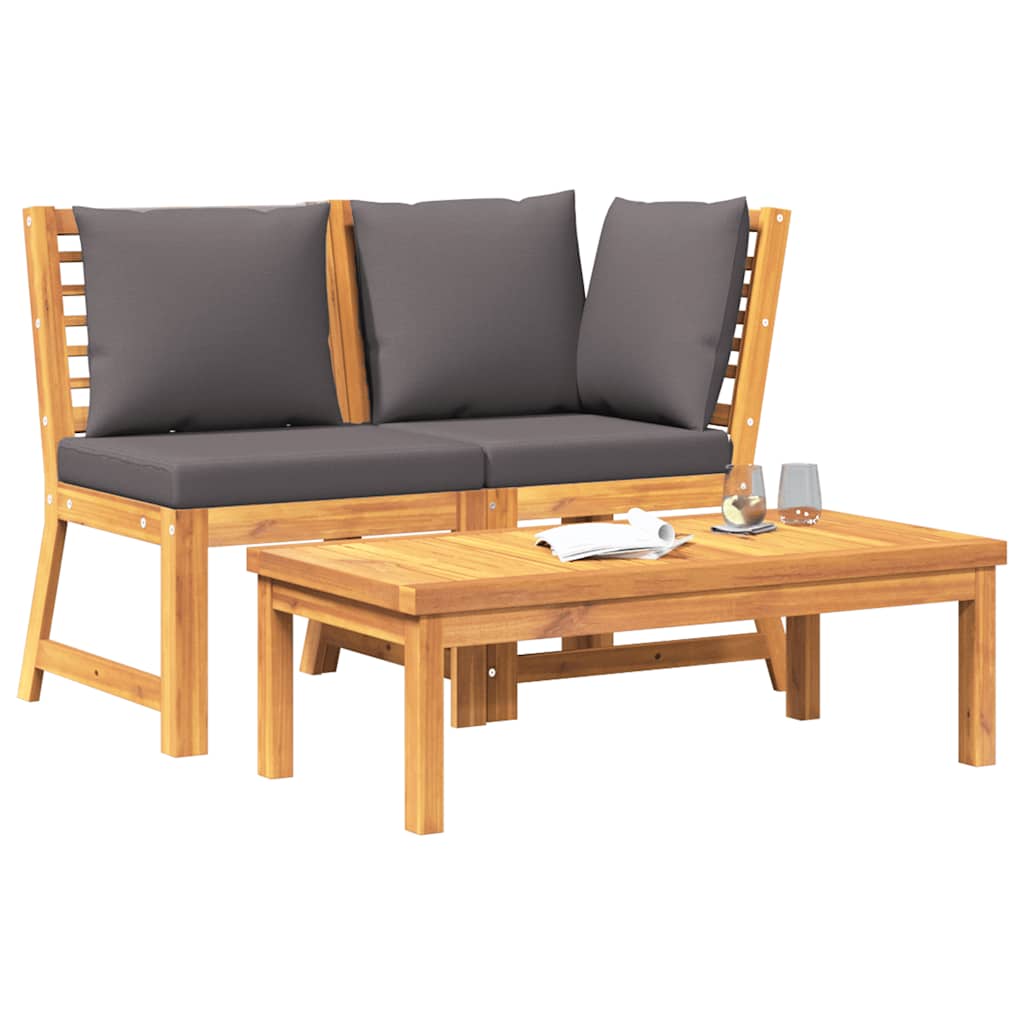 3 Piece Garden Lounge Set with Dark Grey Cushion Solid Acacia Wood