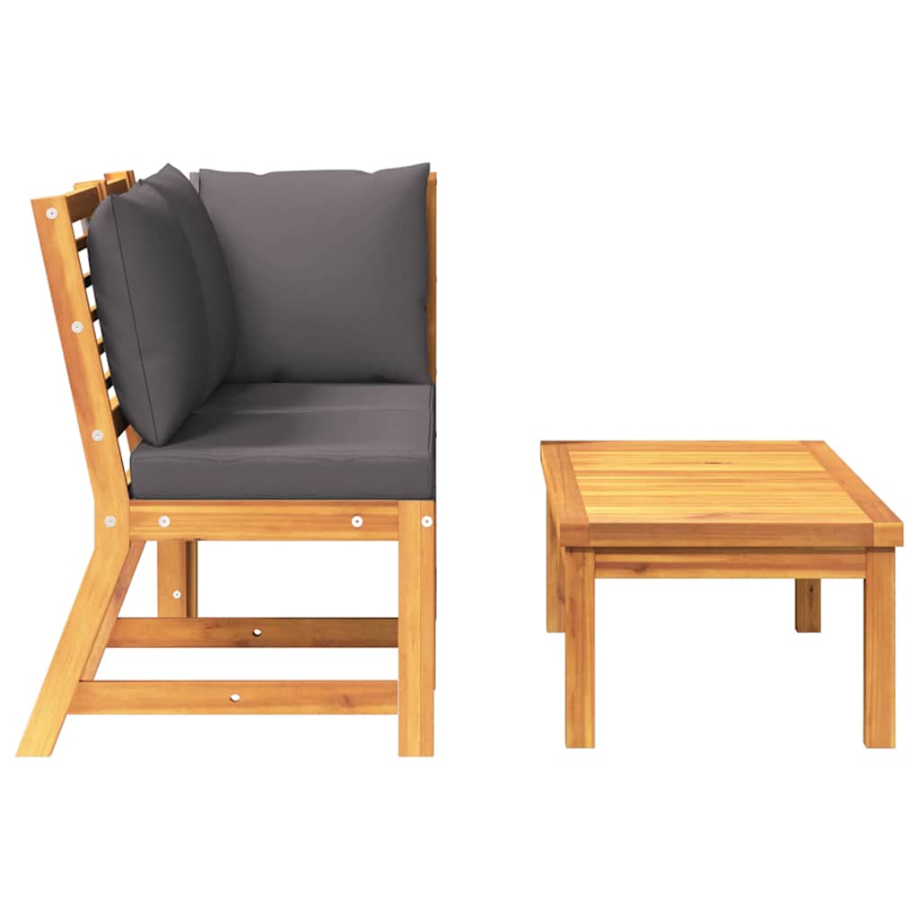 3 Piece Garden Lounge Set with Dark Grey Cushion Solid Acacia Wood