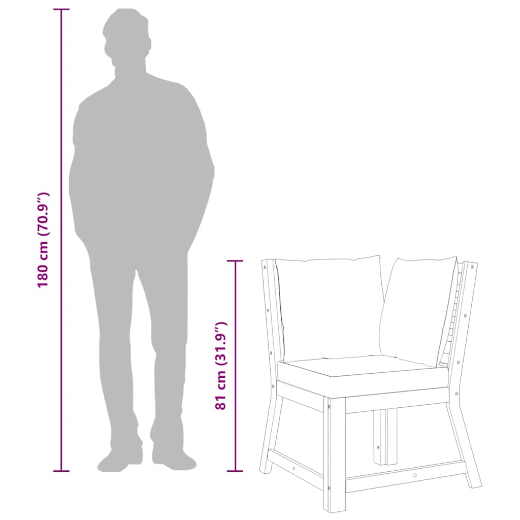 Sectional Corner Sofa with Cream Cushion Solid Acacia Wood