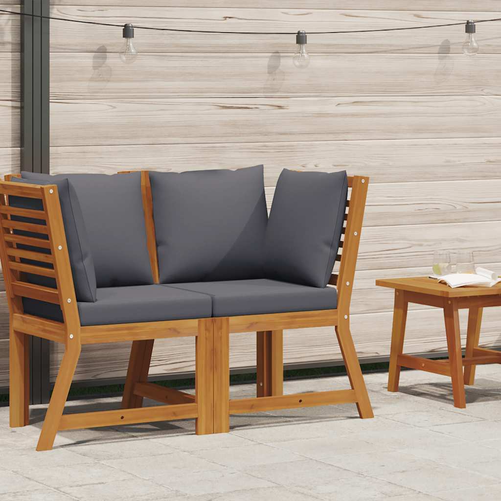 Sectional Corner Sofa with Dark Grey Cushion Solid Acacia Wood