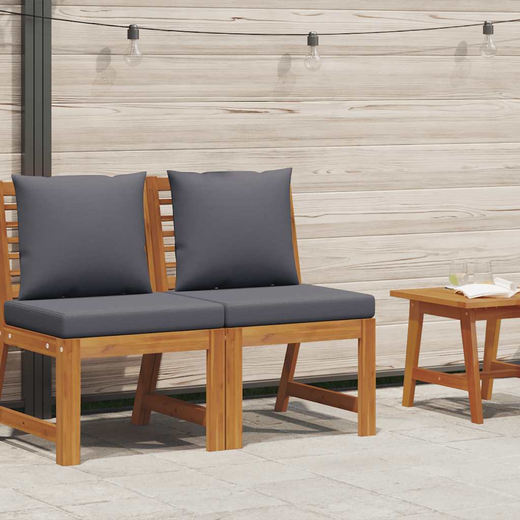 Sectional Middle Sofa with Dark Grey Cushion Solid Acacia Wood