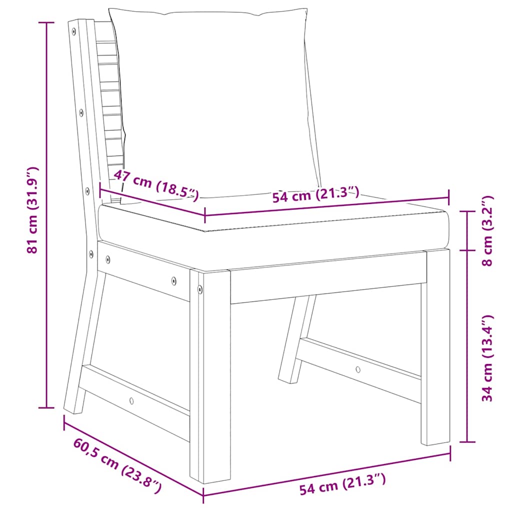 Sectional Middle Sofa with Dark Grey Cushion Solid Acacia Wood
