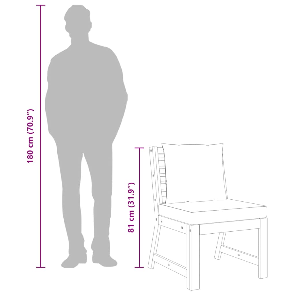 Sectional Middle Sofa with Dark Grey Cushion Solid Acacia Wood