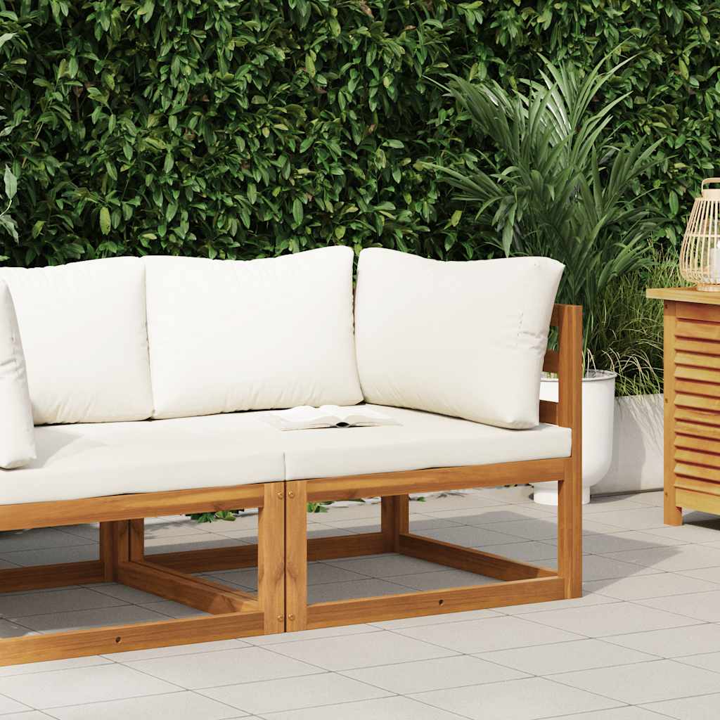Sectional Corner Sofa & Cream White Cushion Solid Acacia Wood