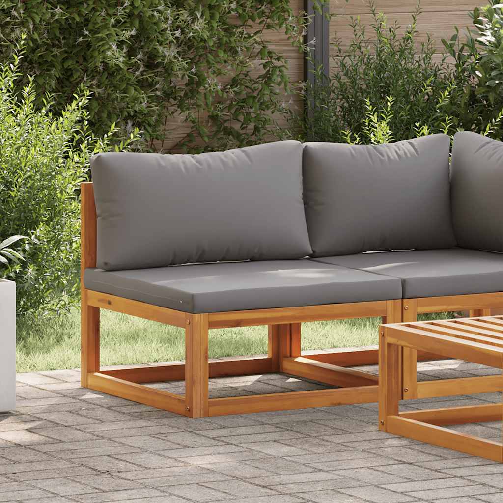 Sectional Middle Sofa & Dark Grey Cushion Solid Acacia Wood