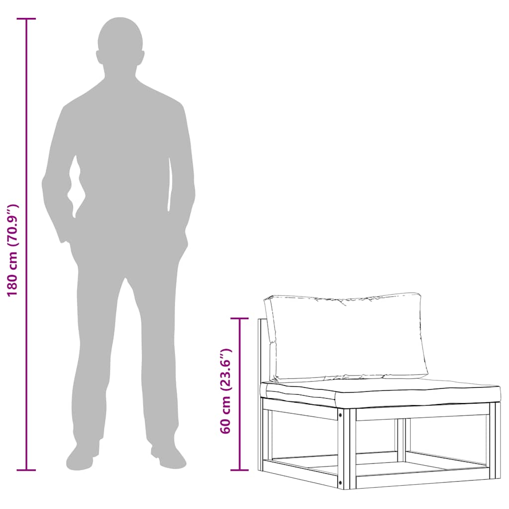 Sectional Middle Sofa & Dark Grey Cushion Solid Acacia Wood