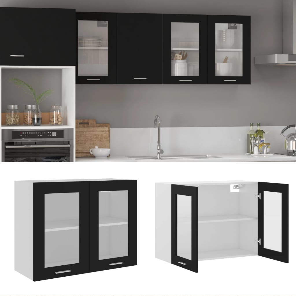Hanging Glass Cabinet Lyon Black 80x31x60 cm Engineered Wood