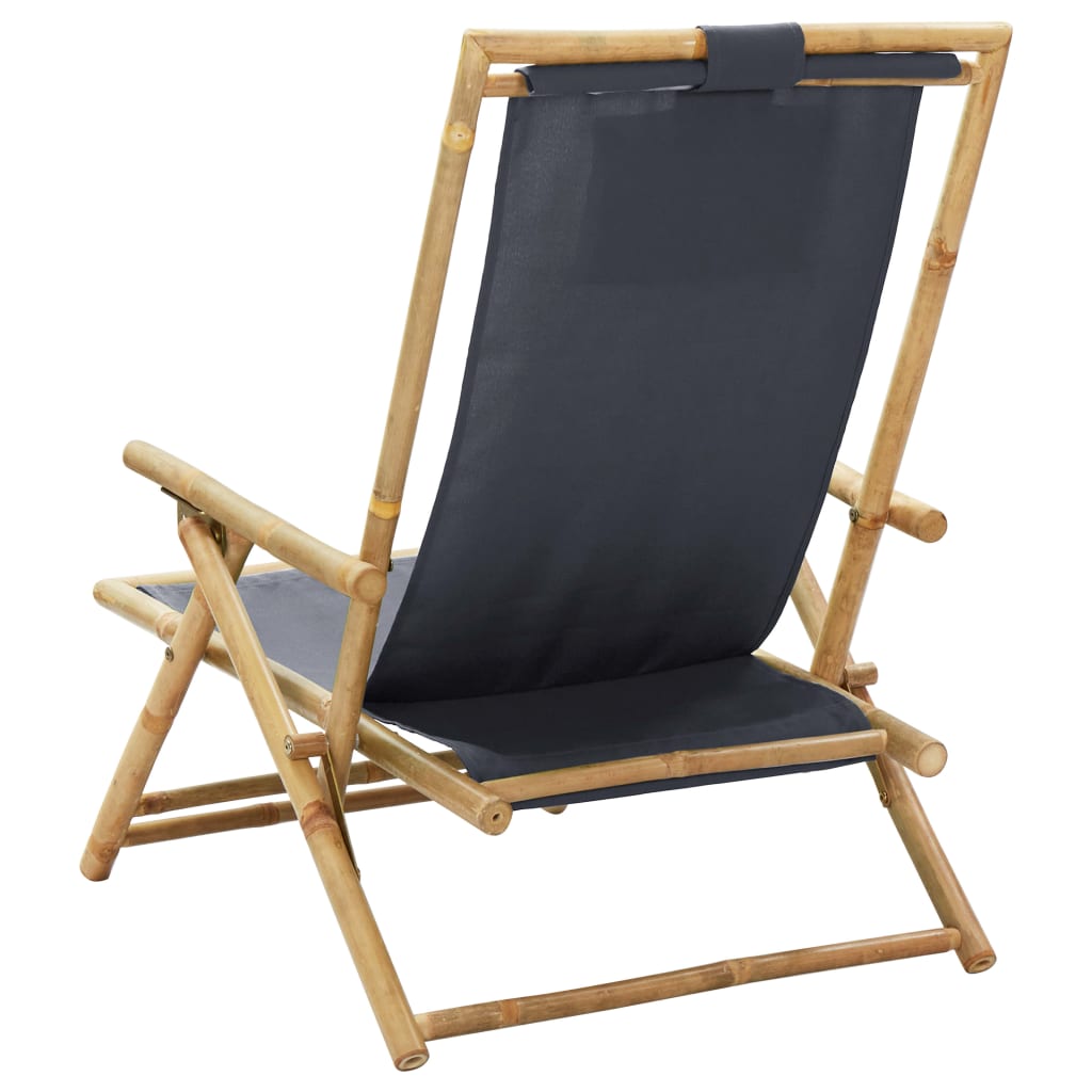 Reclining Relaxing Chair Dark Grey Bamboo and Fabric