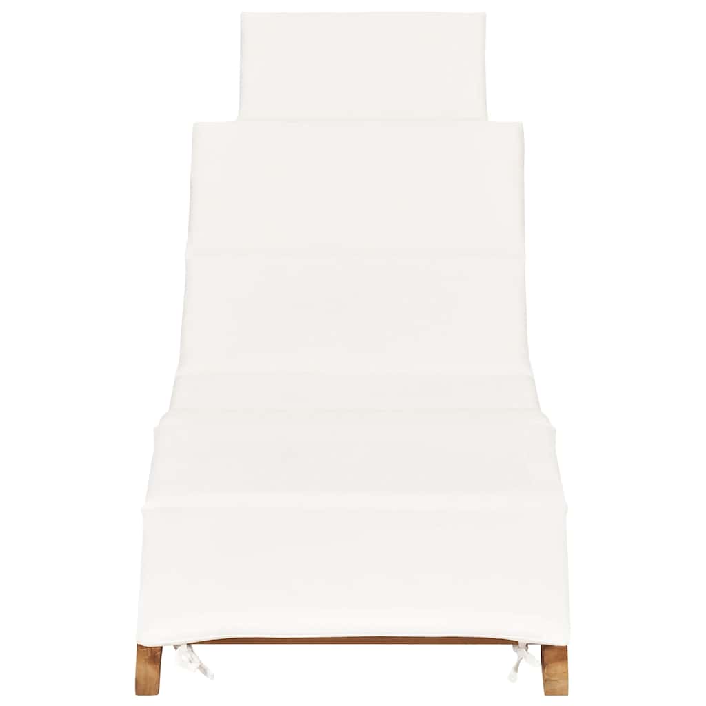 Folding Sun Lounger with Cream White Cushion Solid Teak Wood