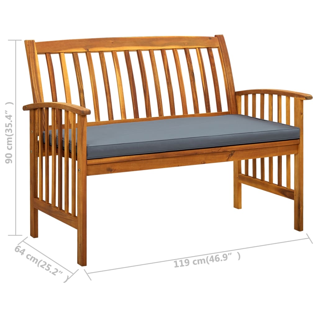 Garden Bench with Cushion 119 cm Solid Acacia Wood