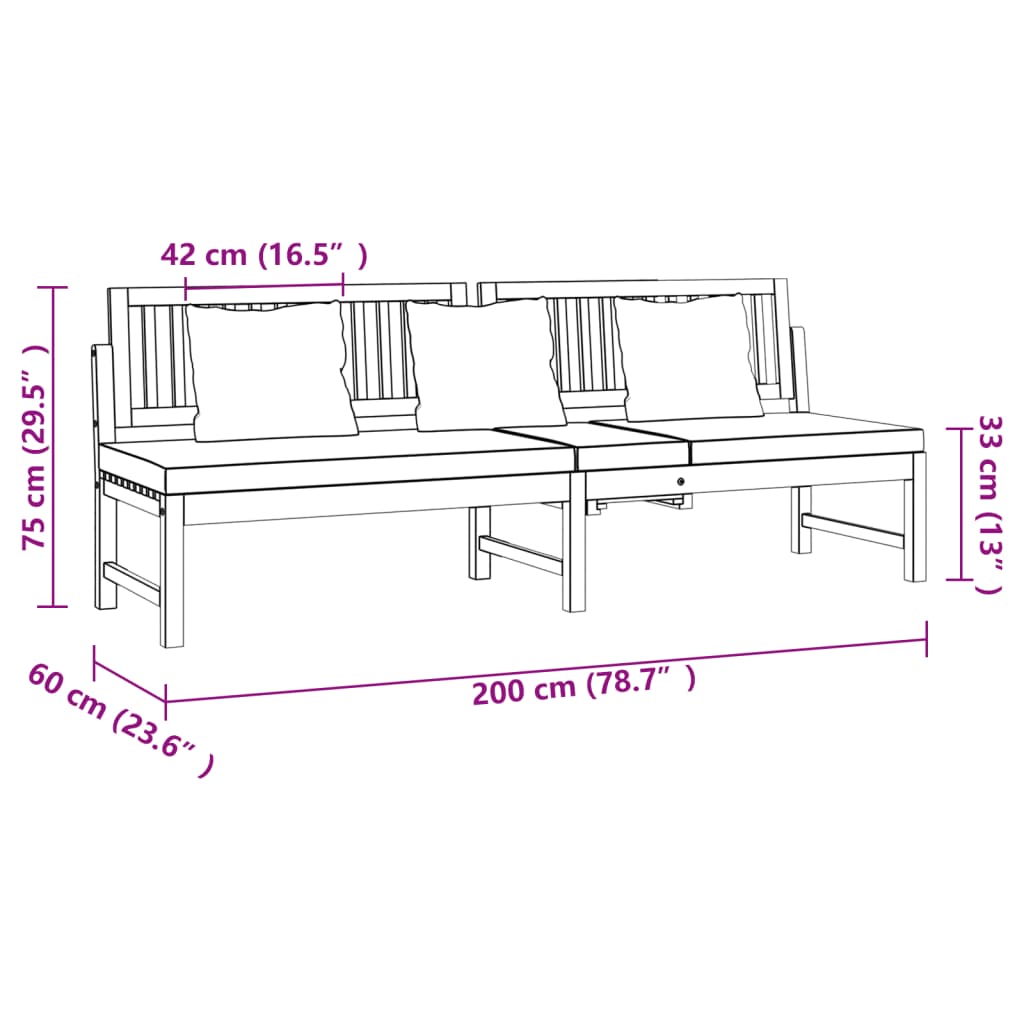 Day Bed with Cream Cushion 200x60x75 cm Solid Wood Acacia