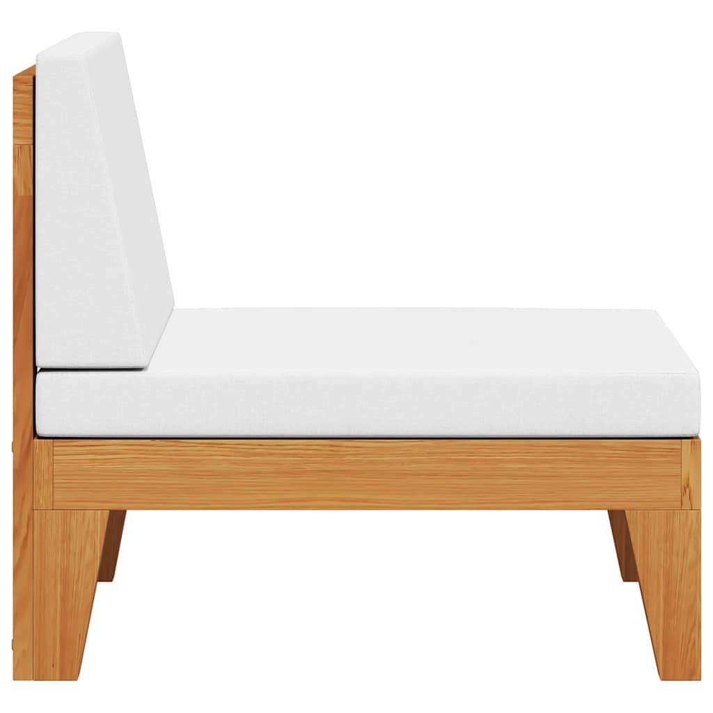 Sectional Middle Sofa & Cream White Cushions Solid Acacia Wood