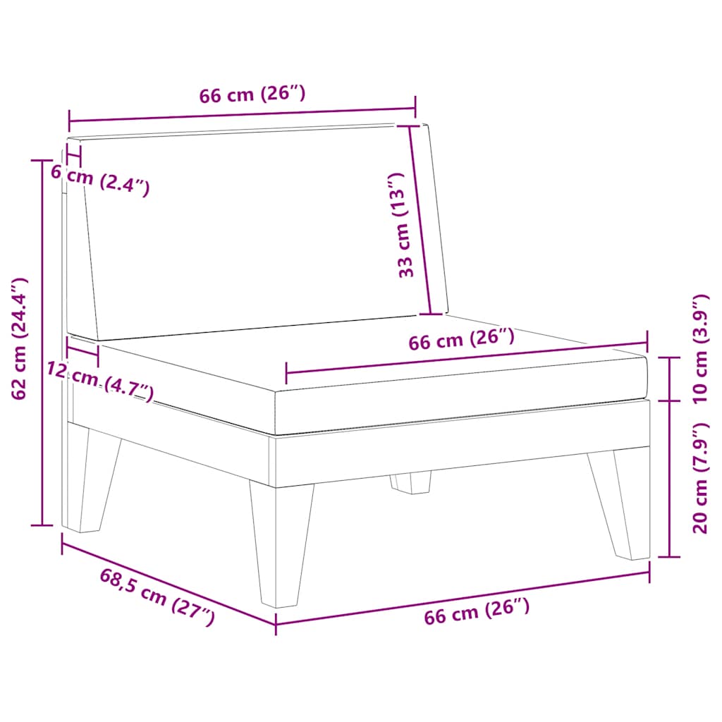 Sectional Middle Sofa with Dark Grey Cushions Solid Acacia Wood